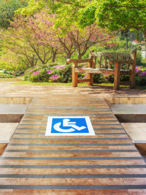 Ramp for the disabled on the garden.